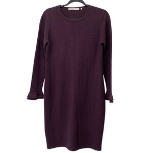 Black Goat Sweater Dress Womens Large Purple Bell Sleeve Stretch 100% Cashmere